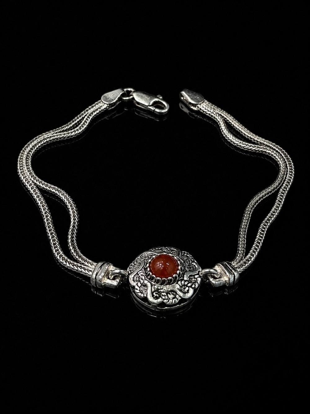 Vintage-Inspired silver 825 Bracelet with Orange Stone